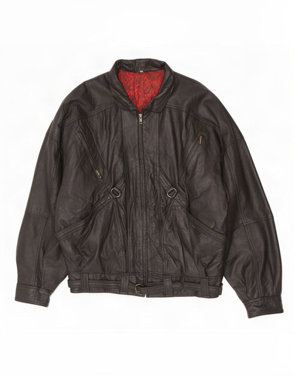Chaqueta de cuero vintage para hombre IT 52 XL Negro