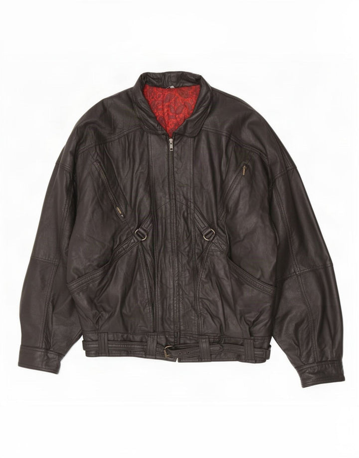 Chaqueta de cuero vintage para hombre IT 52 XL Negro