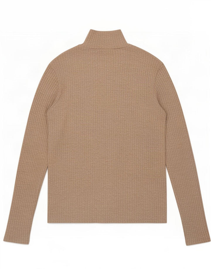 Zara Mujer Top con cuello y botones Manga larga UK 44 Grande Poliéster beige