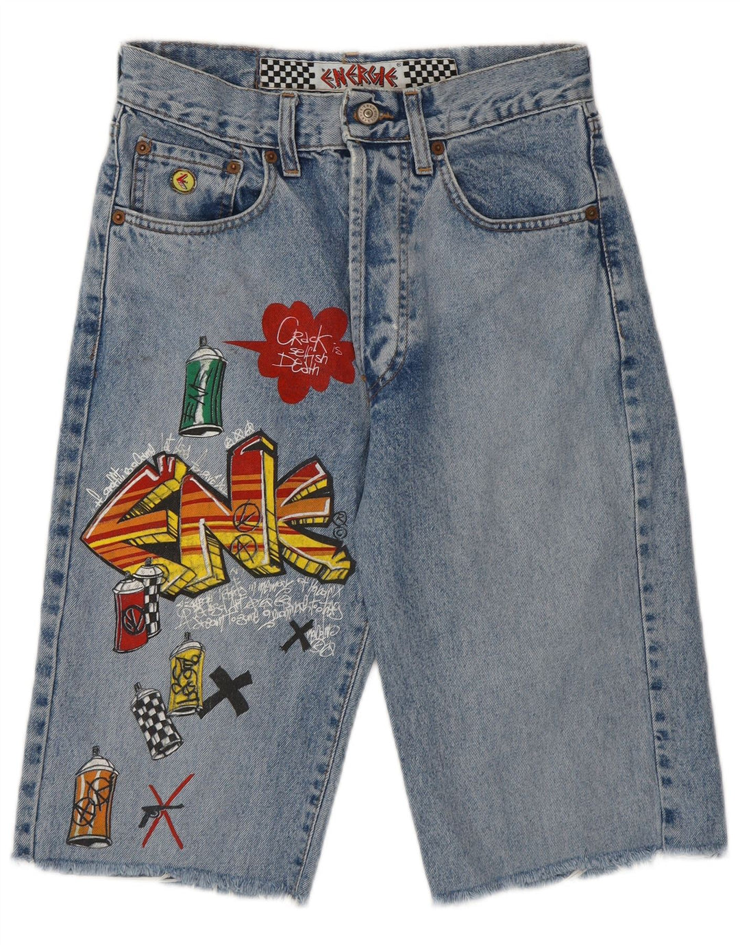 Energie Bermudas vaqueras con gráfico de graffiti para mujer W28 Azul medio