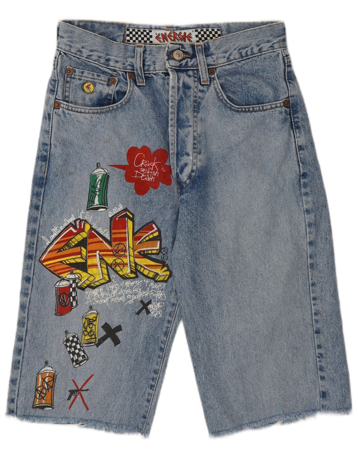 Energie Bermudas vaqueras con gráfico de graffiti para mujer W28 Azul medio