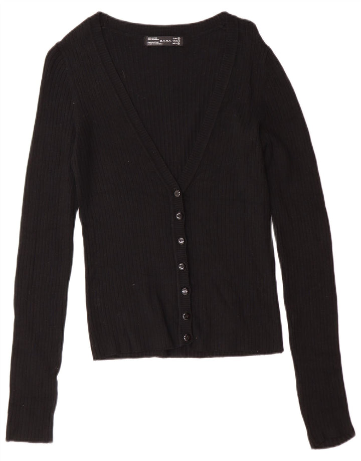 Zara Mujer Cárdigan Suéter UK 12 Medium Rayón Negro