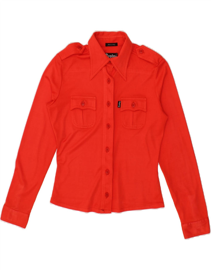 REPLAY Womens Military Shirt UK 12 Medium Red Polyester Vintage Replay and Second-Hand Replay from Messina Hembry 