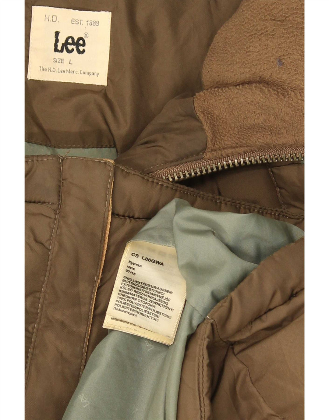 Lee - Chaqueta acolchada con capucha para hombre, talla 40, poliéster marrón grande