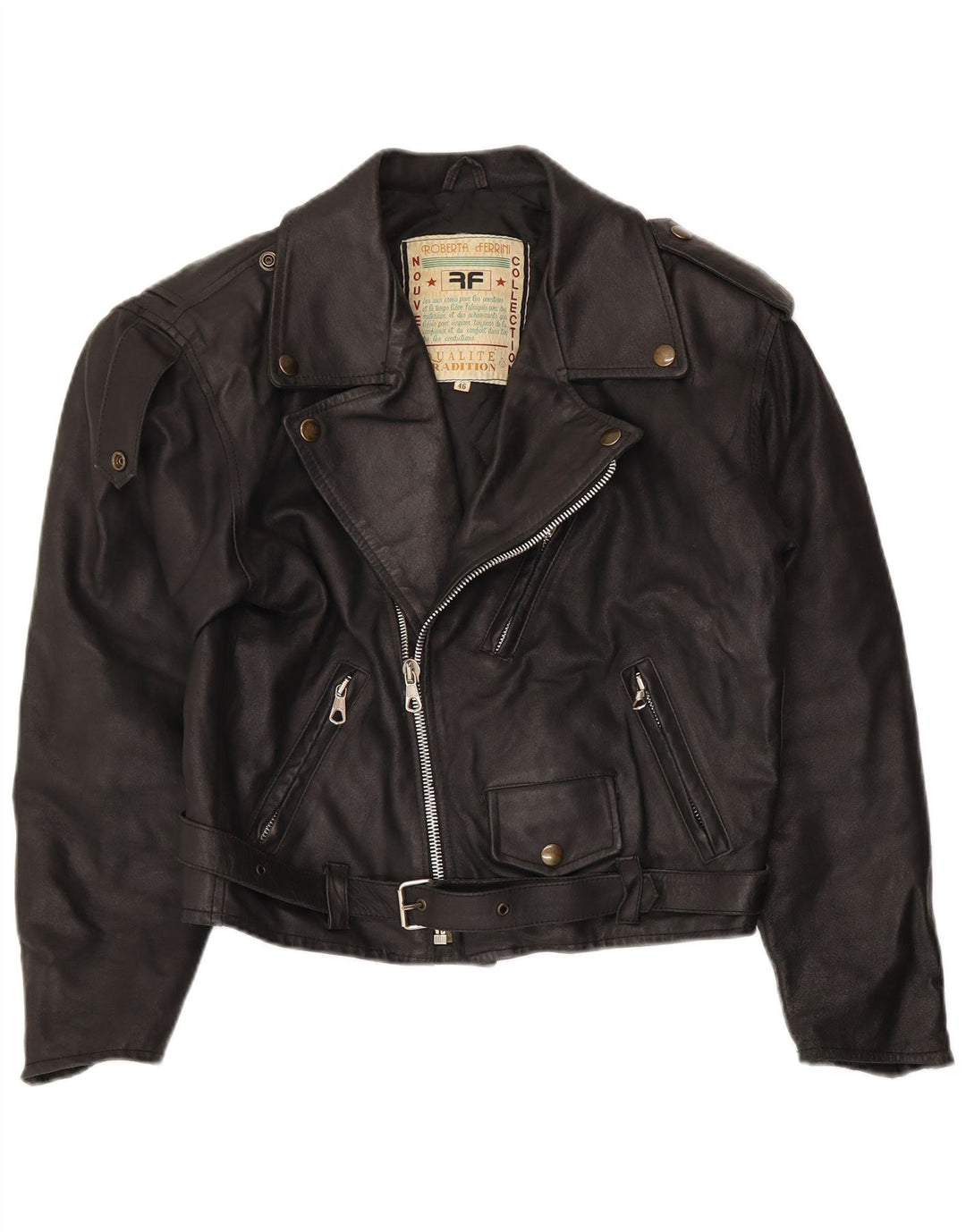 Roberta Ferrini Chaqueta motera de cuero para mujer IT 46 Large Black