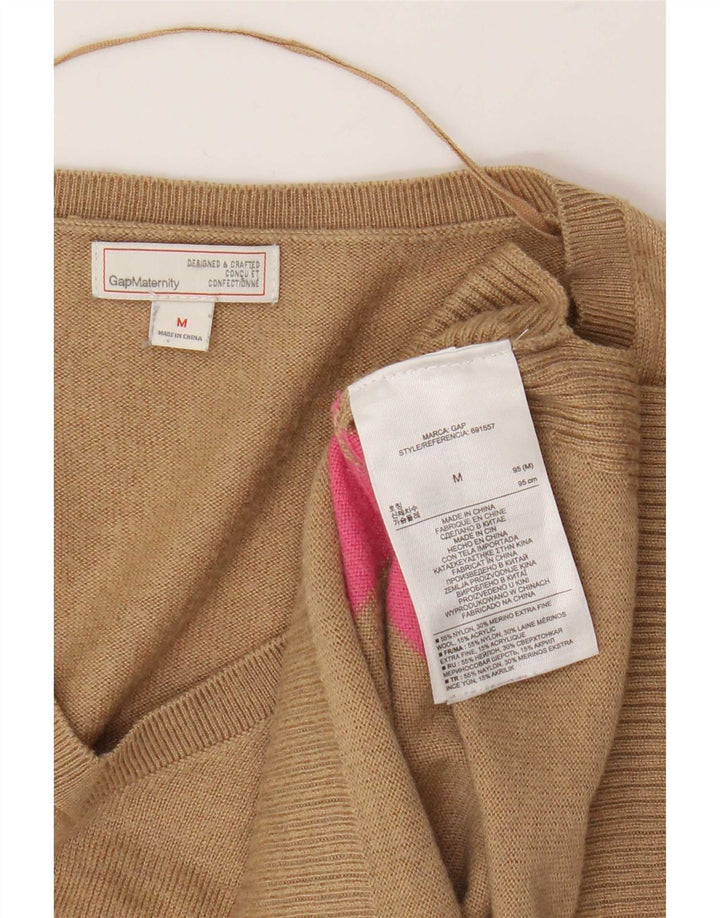 Gap - Jersey con cuello en V para mujer, talla 42, nailon a rayas, color marrón medio