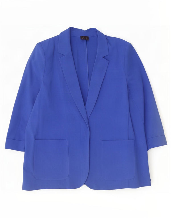 Marks & Spencer Chaqueta Americana Abierta de Manga 3/4 para Mujer UK 20 2XL Azul