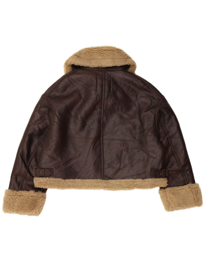 Zara Chaqueta Sherpa Extragrande De Piel Sintética para Mujer UK 44 Marrón Medio
