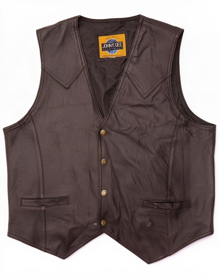 John F Gee Chaleco de cuero para hombre grande negro
