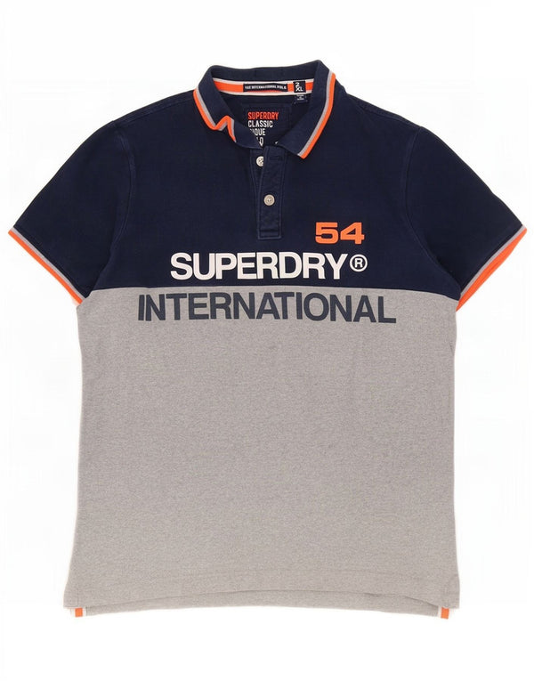 Superdry Polo De Corte Clásico Con Gráfico Para Hombre, 2XL, Algodón Color Block Azul