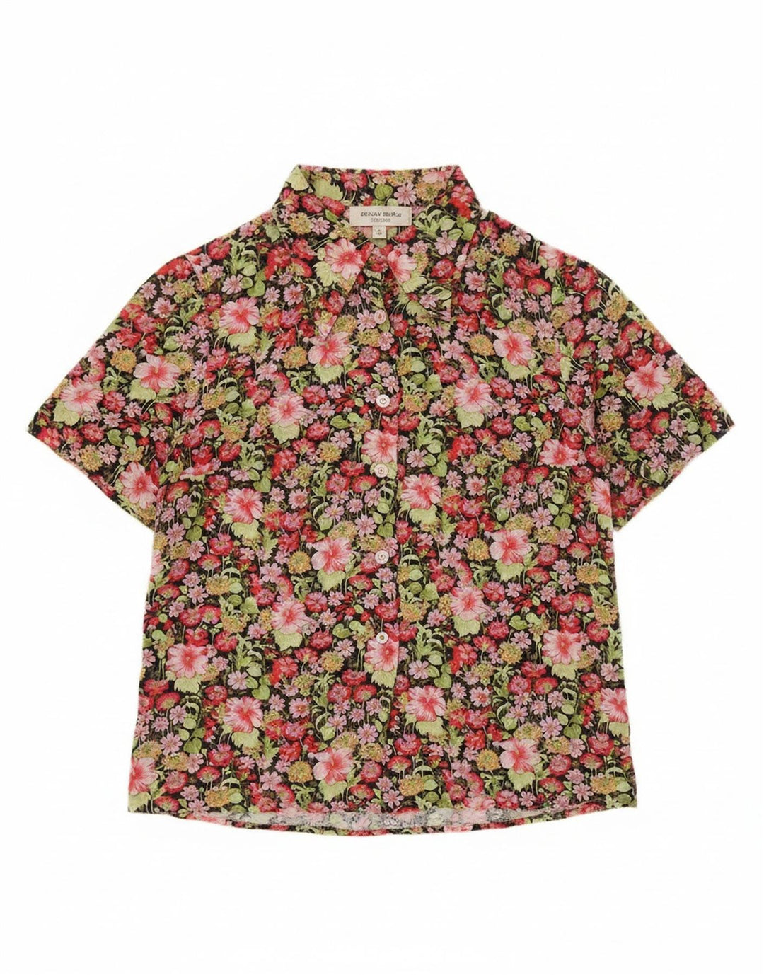 Vintage mujer camisa de manga corta Reino Unido 12 medio multicolor floral