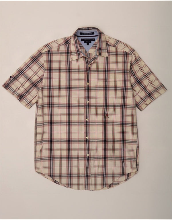 Tommy Hilfiger Camisa de Manga Corta con Corte Vintage para Hombre Medium Off White Check