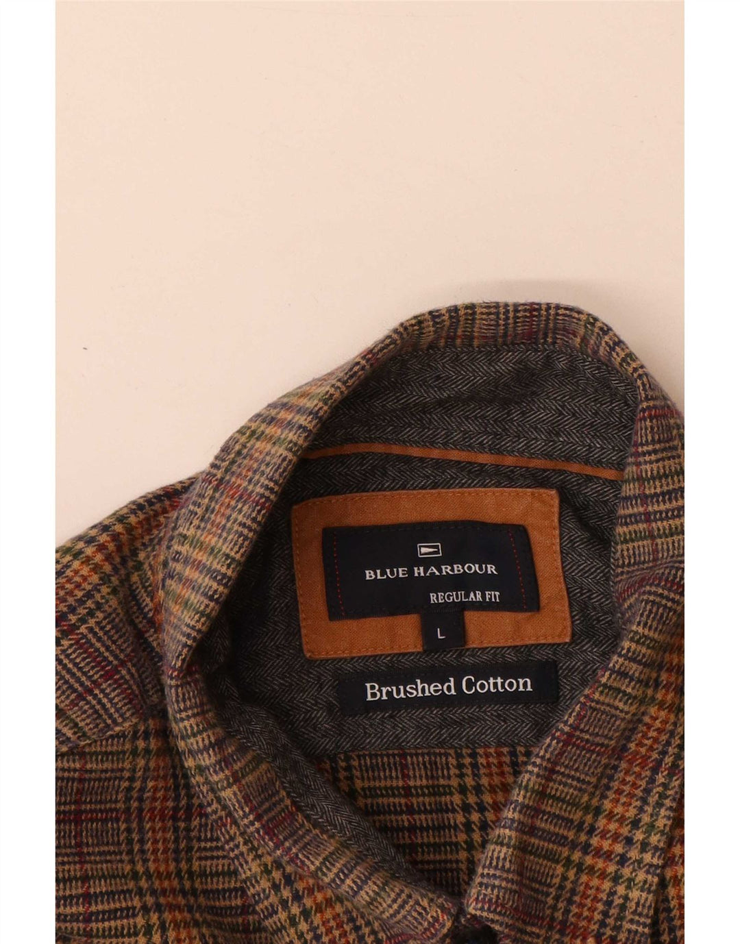 Marks & Spencer Camisa de franela azul Harbor para hombre, talla grande, pata de gallo marrón