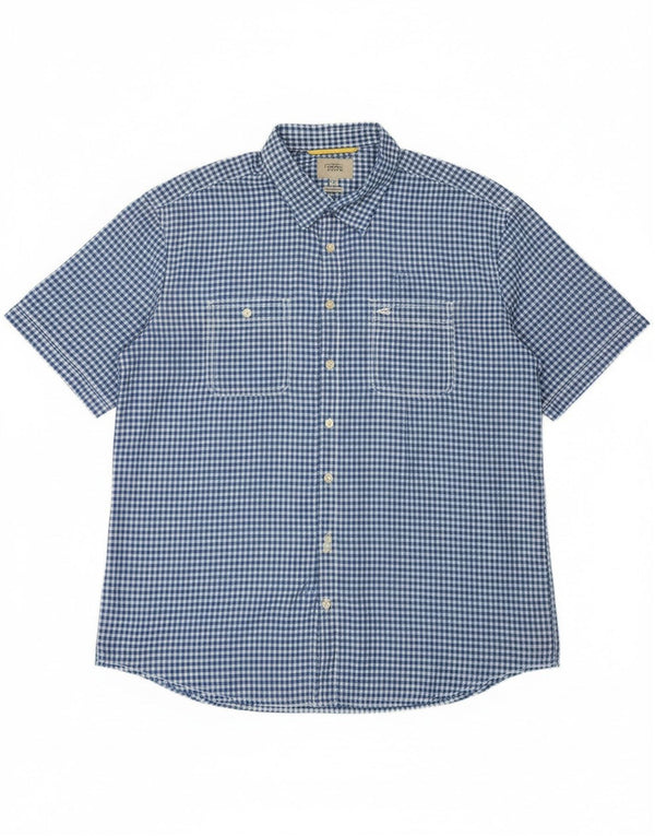 Camel Active - Camisa de manga corta para hombre, ajuste regular, talla 2XL, algodón a cuadros azul