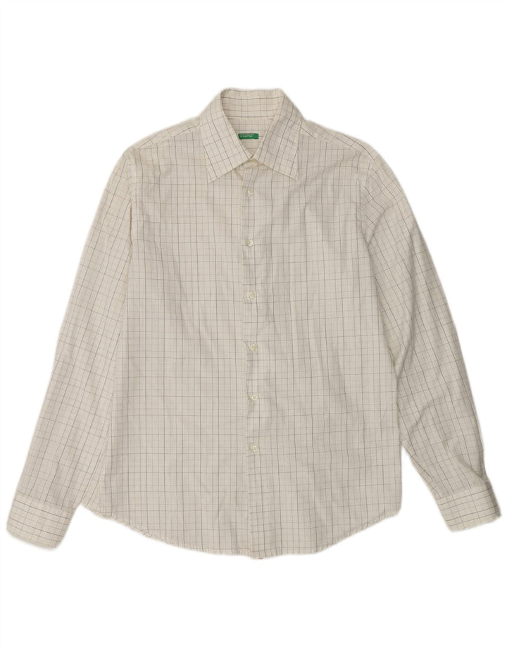 Camisa Hombre BENETTON Mediana Algodón Cuadros Blanco