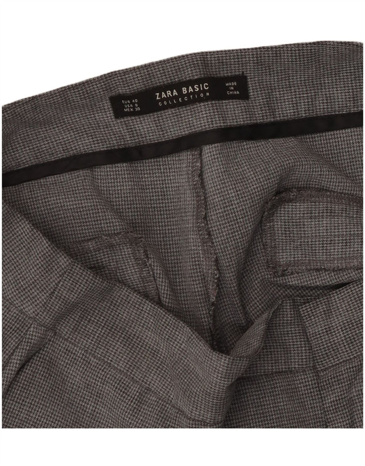 Zara Mujer Pantalón Chino Recto EU 40 Medium W30 L27 Gris Pata De Gallo