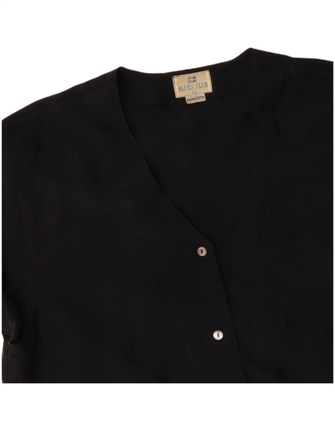 BLUE CLUB Blusa camisera de manga corta para mujer IT 42 Seda negra mediana