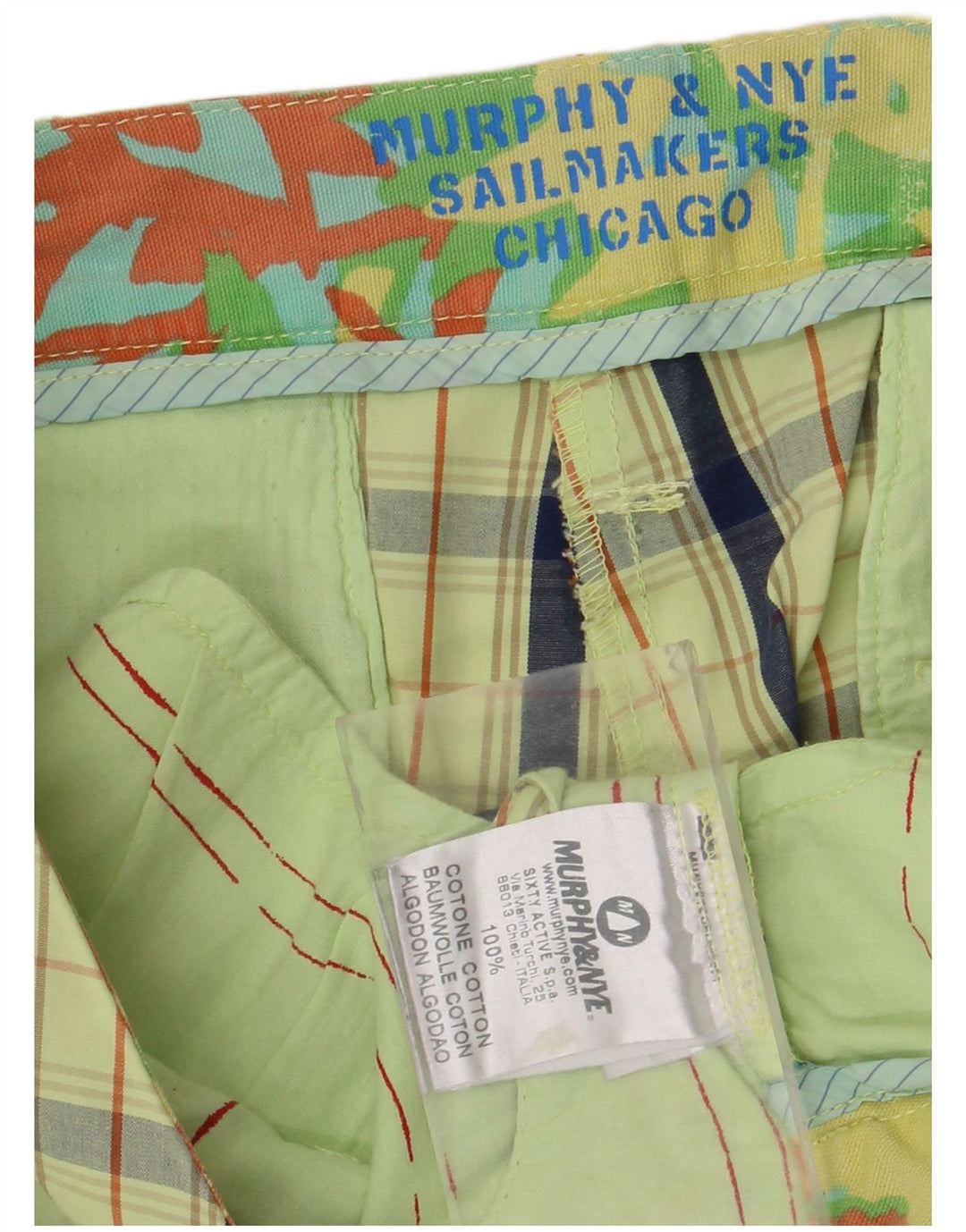 Murphy & Nye Pantalones cortos chinos para hombre W34 Algodón a cuadros verdes grandes
