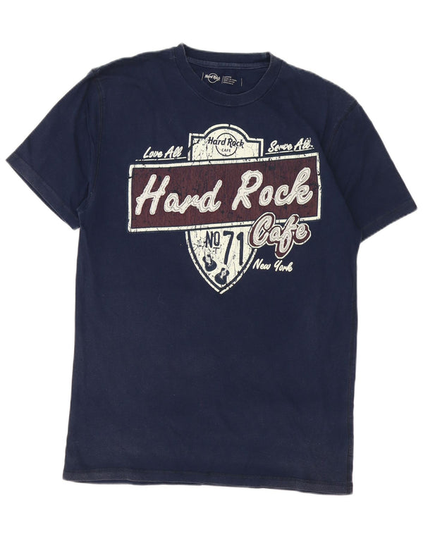 Hard Rock Cafe Mens New York Graphic Camiseta Top Medio Azul Marino Algodón