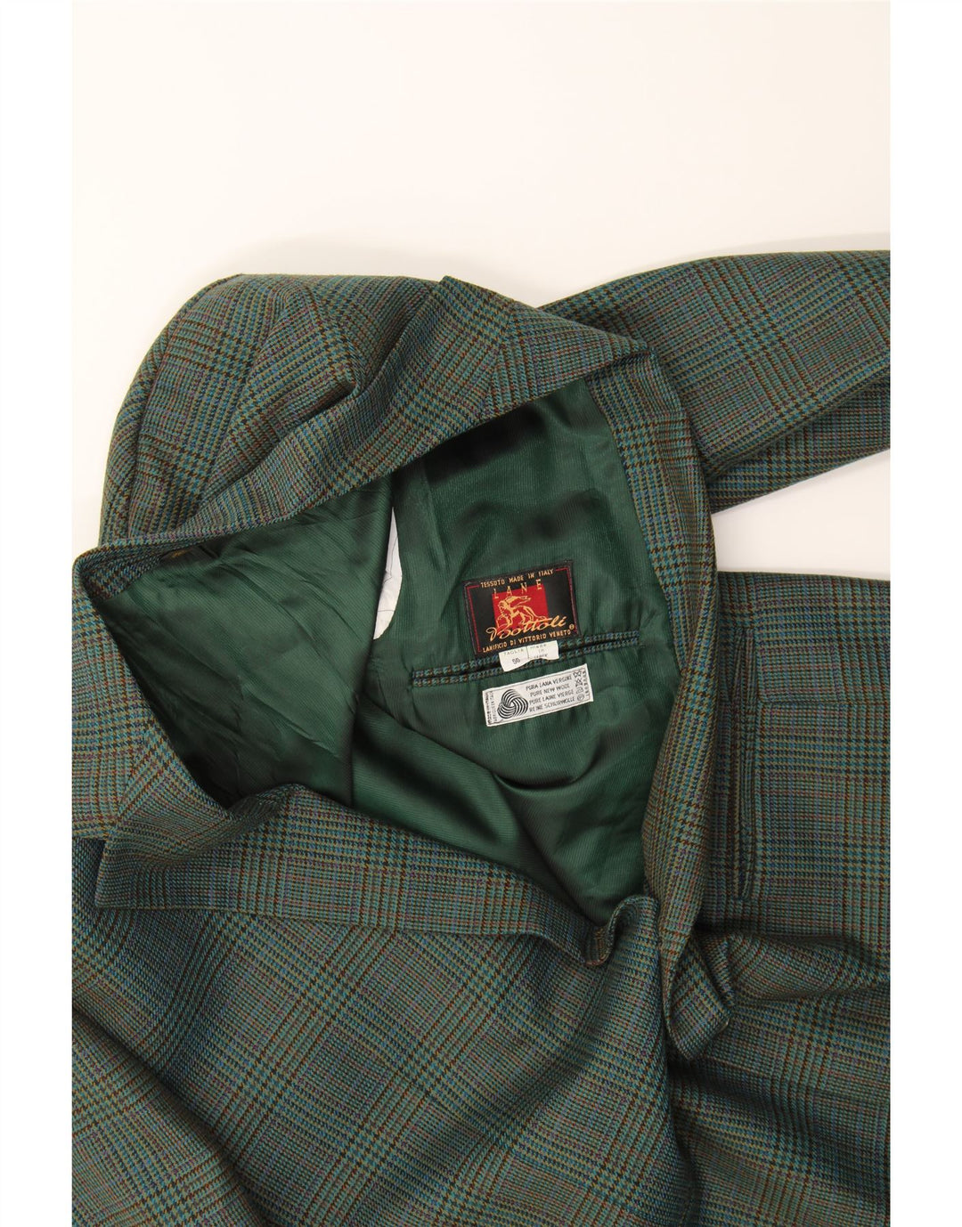 BOTTOLI Mens 2 Button Blazer Jacket IT 50 Large Green Houndstooth Vintage Bottoli and Second-Hand Bottoli from Messina Hembry 