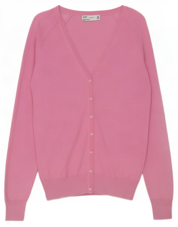 Zara Mujer Cárdigan Suéter UK 12 Algodón Rosa Medio