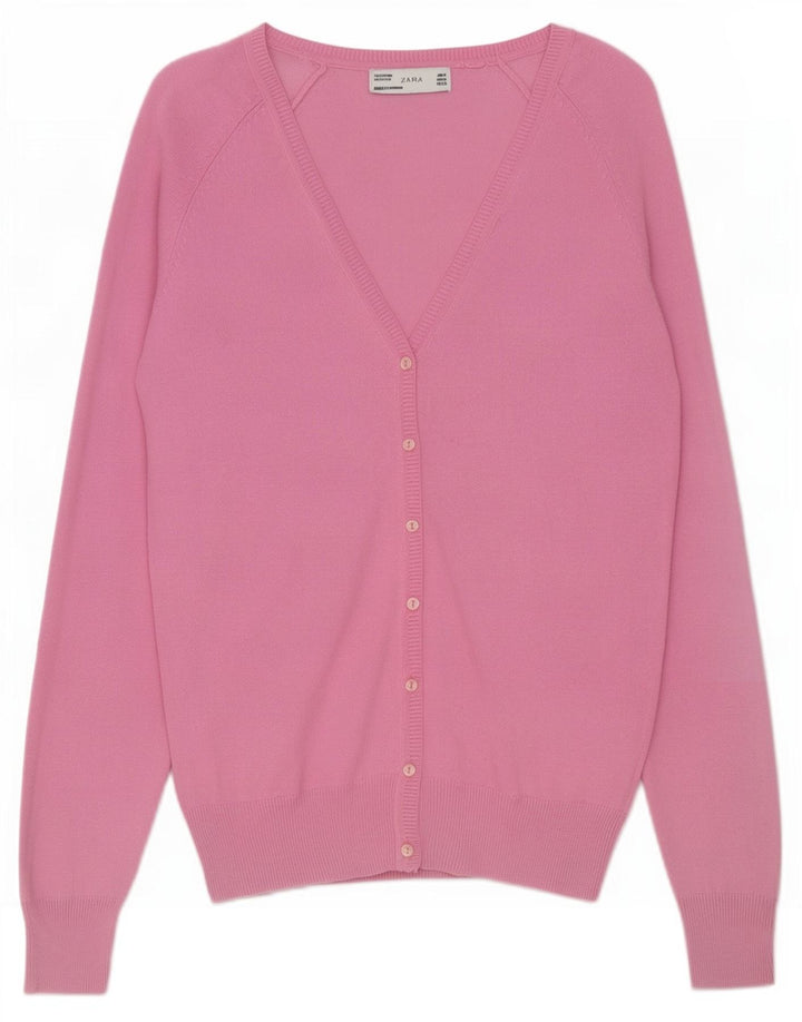 Zara Mujer Cárdigan Suéter UK 12 Algodón Rosa Medio