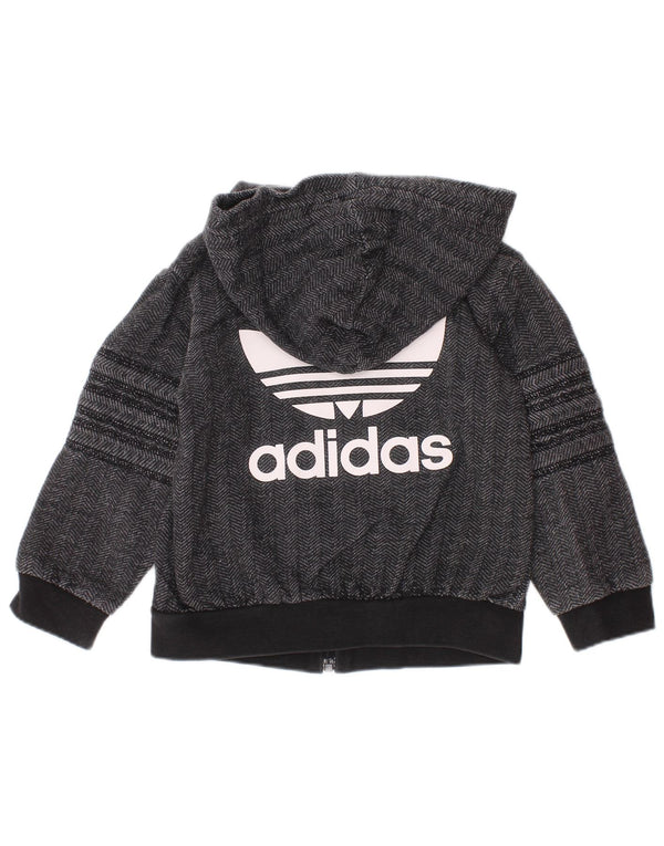 ADIDAS Suéter con capucha y cremallera gráfica para bebés de 9 a 12 meses, color gris Chevron