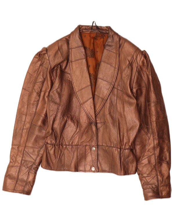 Vintage mujer chaqueta de cuero Reino Unido 14 marrón medio