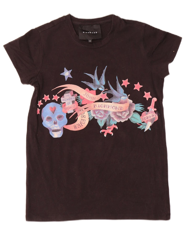 Richmond Camiseta gráfica para mujer Top UK 10 Small Black Cotton