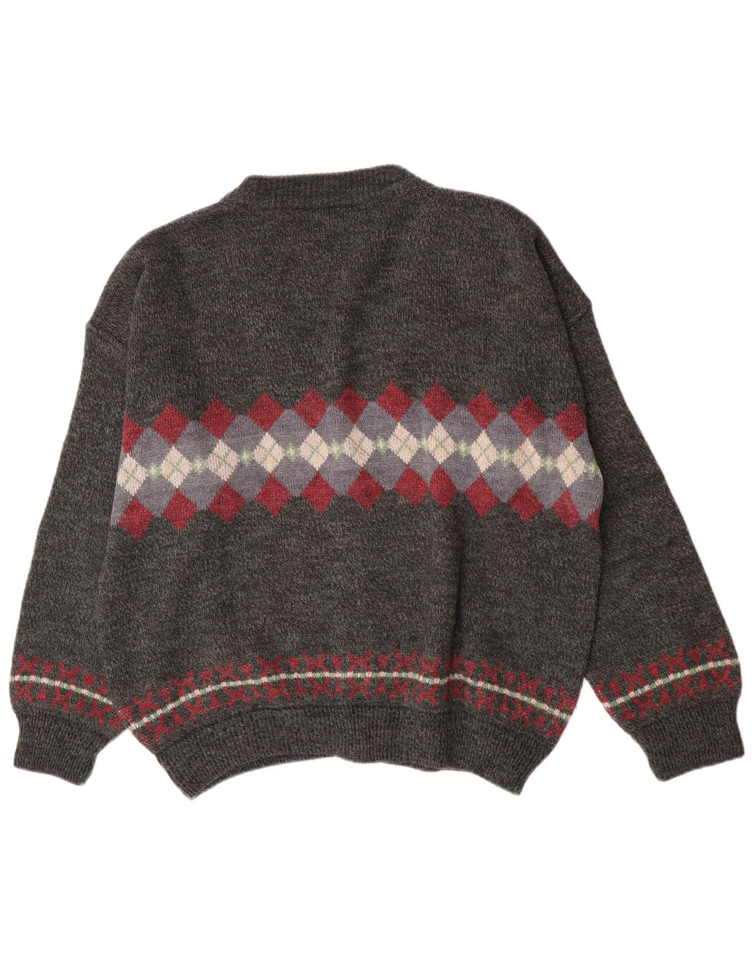 Vintage hombres Cardigan suéter XL gris Argyle/Diamante