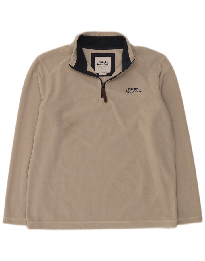 Weird Fish Jersey de forro polar con cuello y cremallera para hombre, tamaño grande, poliéster blanco roto
