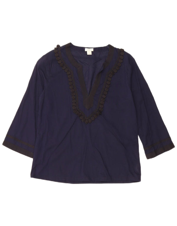 J. CREW Blusa extragrande de manga 3/4 para mujer UK 6 XS Algodón azul marino