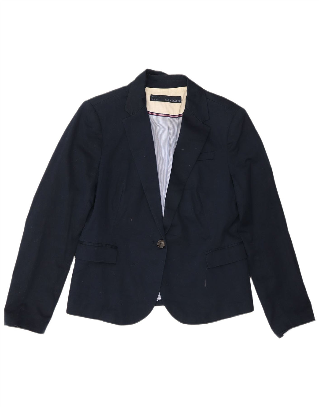 Zara Mujer Chaqueta Blazer De 1 Botón UK 40 XL Algodón Azul Marino