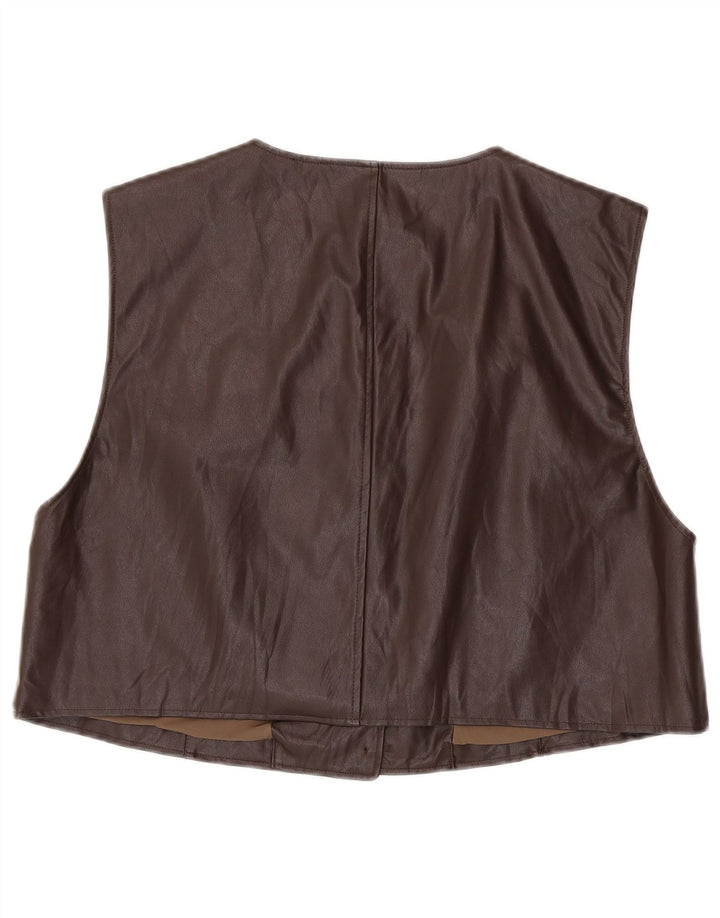 Vintage mujer crop oversized cuero gilet Reino Unido 14 marrón medio