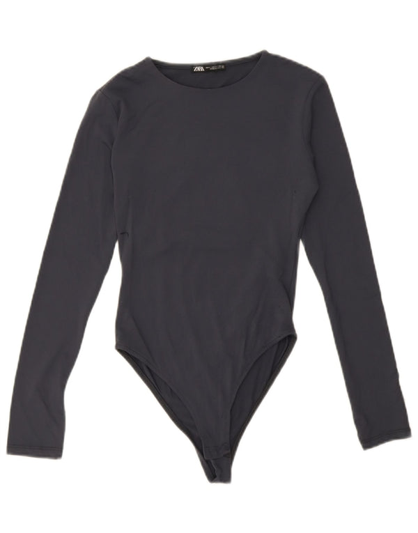 Zara Mujer Body Manga Larga UK 8 Small Azul Marino Poliamida