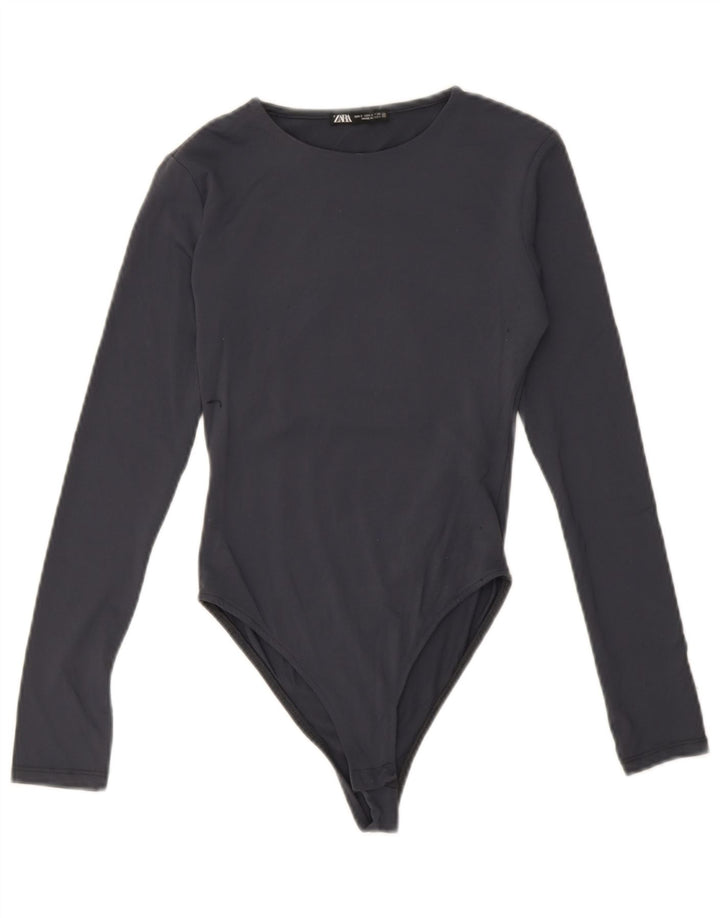 Zara Mujer Body Manga Larga UK 8 Small Azul Marino Poliamida