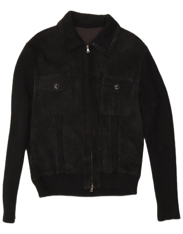 Vintage hombres gamuza bomber chaqueta IT 54 2XL negro