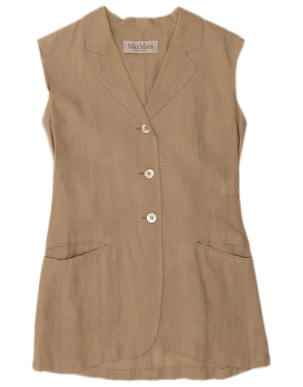 Max Mara Chaqueta tipo blazer sin mangas con 3 botones para mujer UK 10 Small Beige Linen