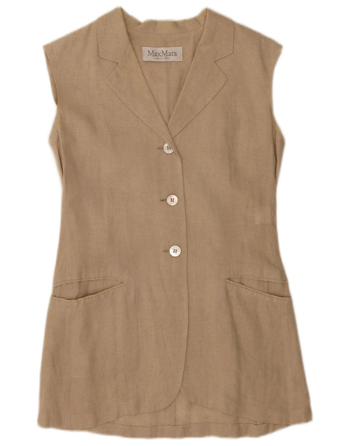 Max Mara Chaqueta tipo blazer sin mangas con 3 botones para mujer UK 10 Small Beige Linen