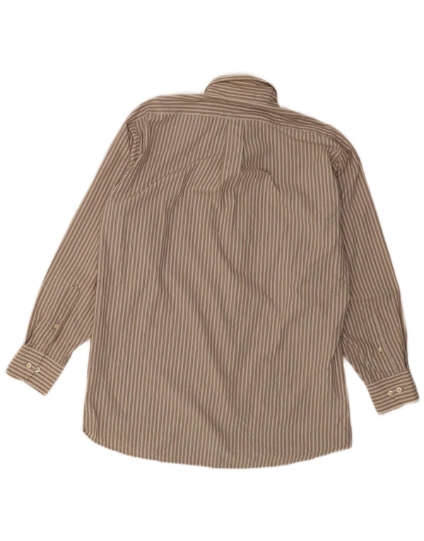 Camisa de Hombre Chaps Talla 15 15 1/2 Mediana Marrón a Rayas de Algodón
