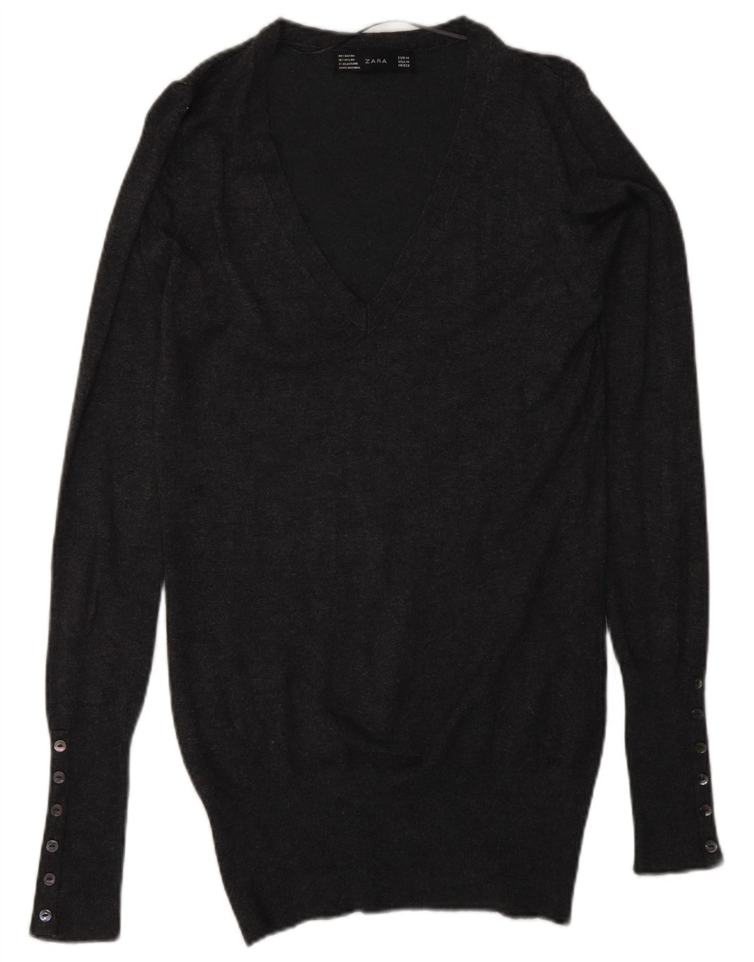 ZARA Mujer Jersey con Cuello en V Jersey UK 42 Gris Medio