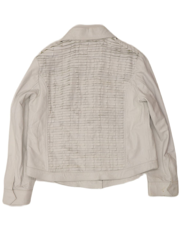 Vintage mujer bombardero chaqueta de cuero Reino Unido 16 cuero gris grande