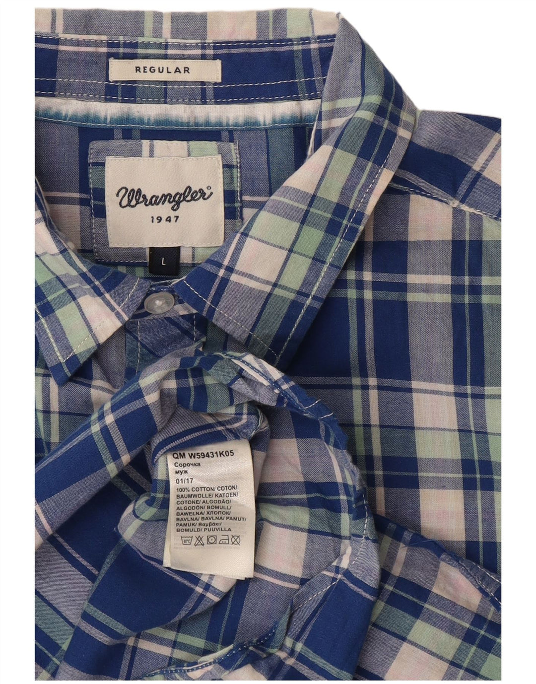 Wrangler Camisa De Manga Corta Regular Fit Para Hombre Algodón A Cuadros Azul Grande