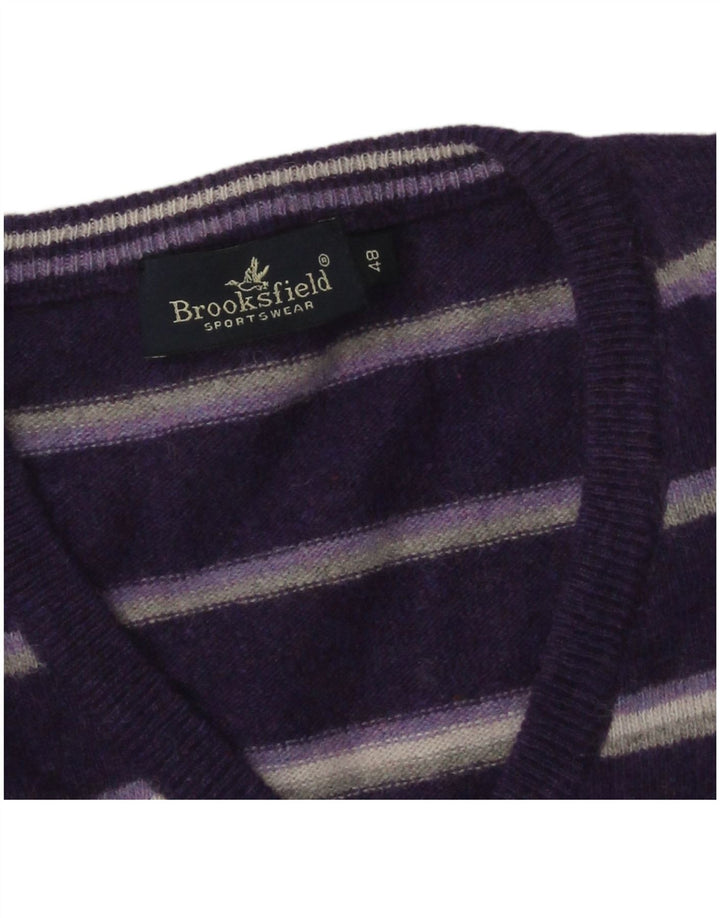 Brooksfield Jersey con cuello en V para hombre IT 48 Lana a rayas morada mediana