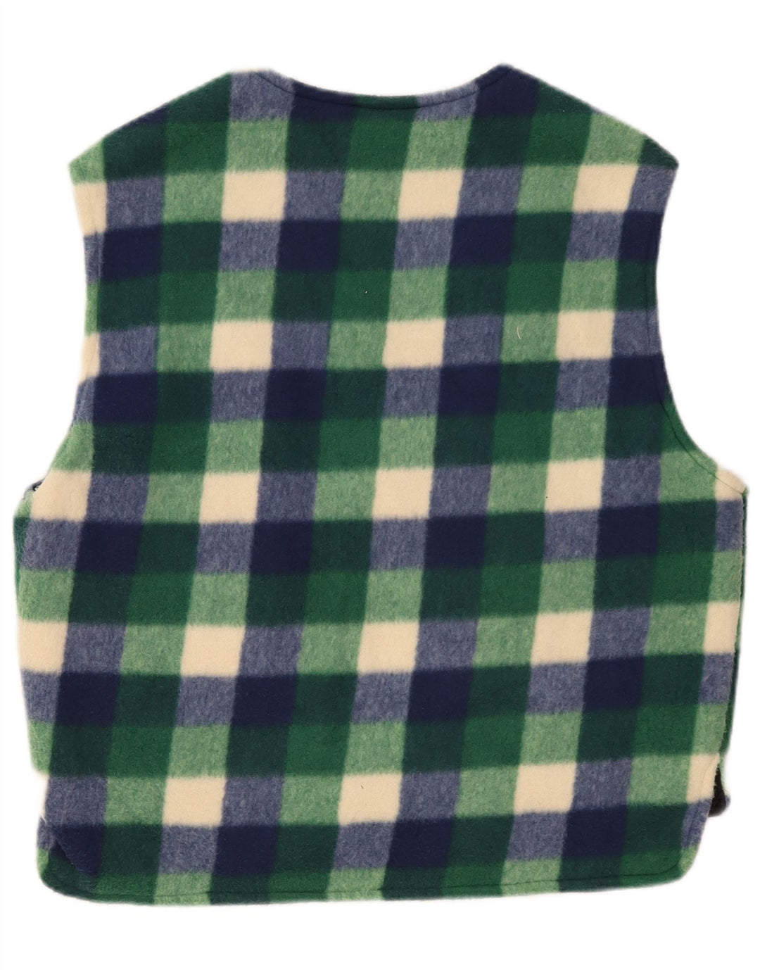 Vintage hombres polar Gilet Reino Unido 38 verde medio Gingham poliéster