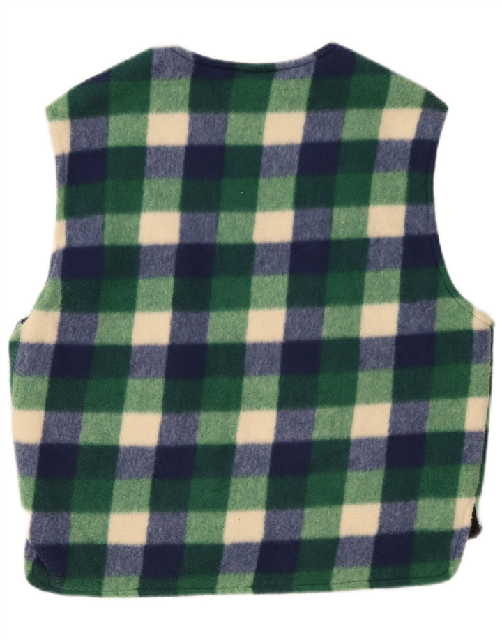 Vintage hombres polar Gilet Reino Unido 38 verde medio Gingham poliéster