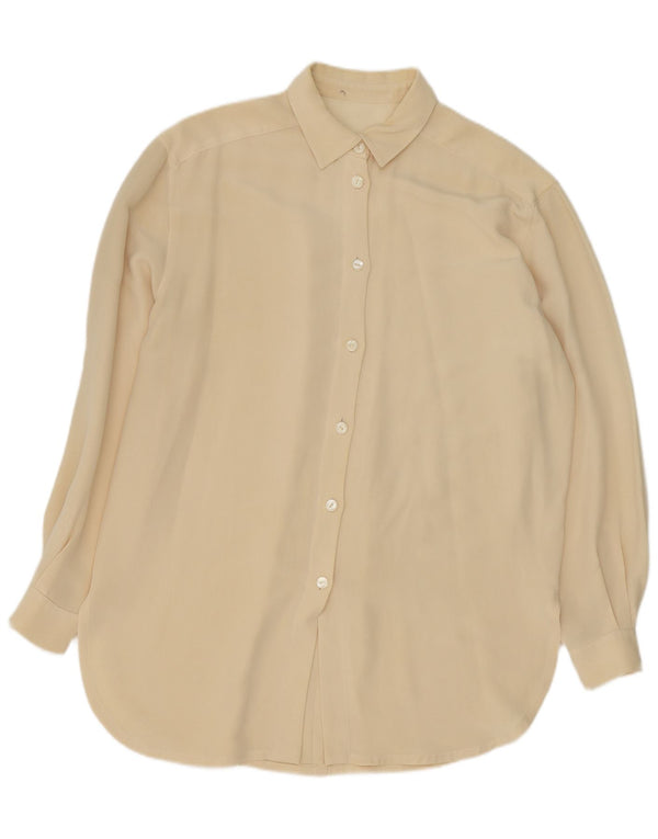 Vintage mujer longline relajado ajuste camisa blusa Reino Unido 14 amarillo grande
