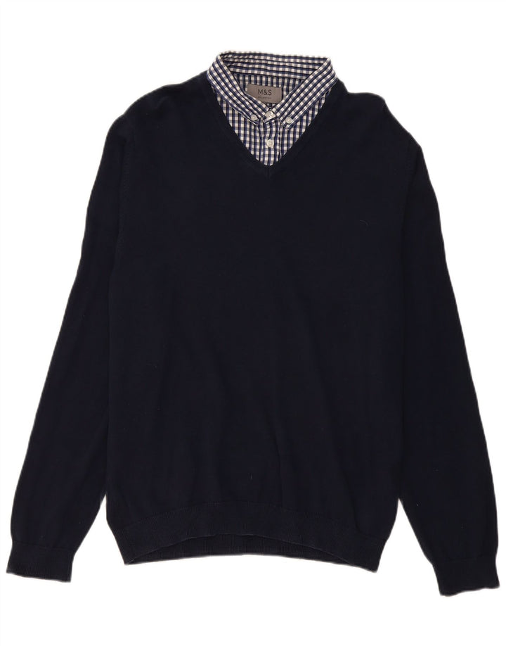 Marks & Spencer - Jersey tipo polo para hombre, talla grande, color azul marino