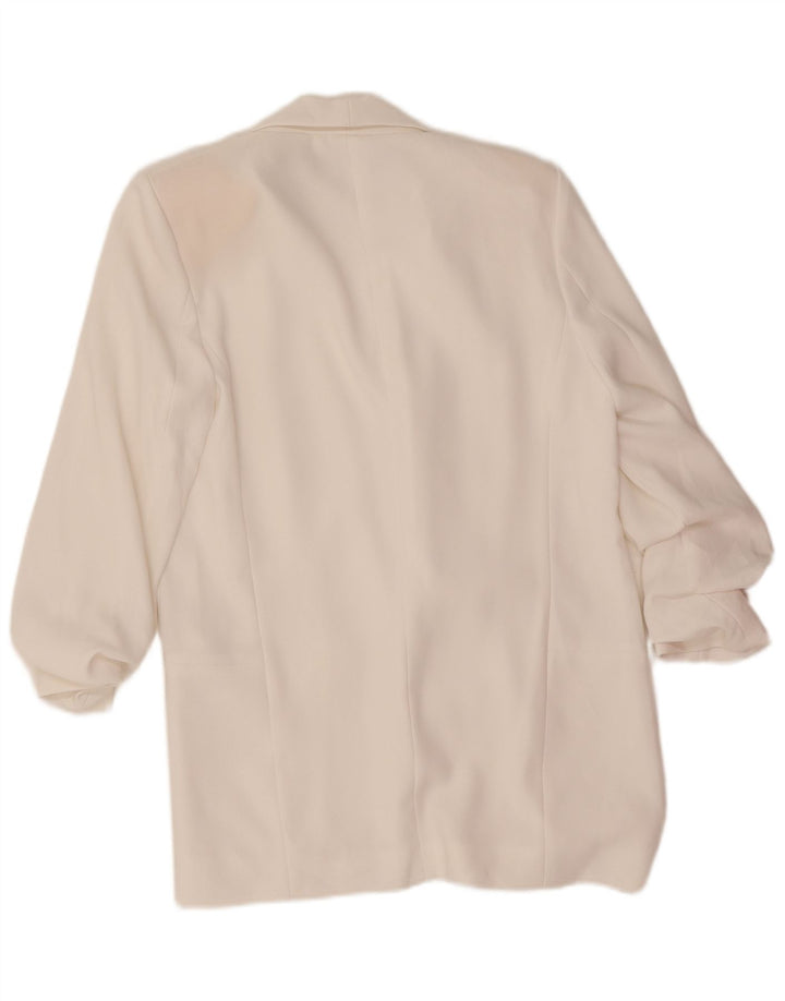 Zara Mujer Chaqueta Blazer Manga 3/4 UK 10 Small Poliéster Blanco