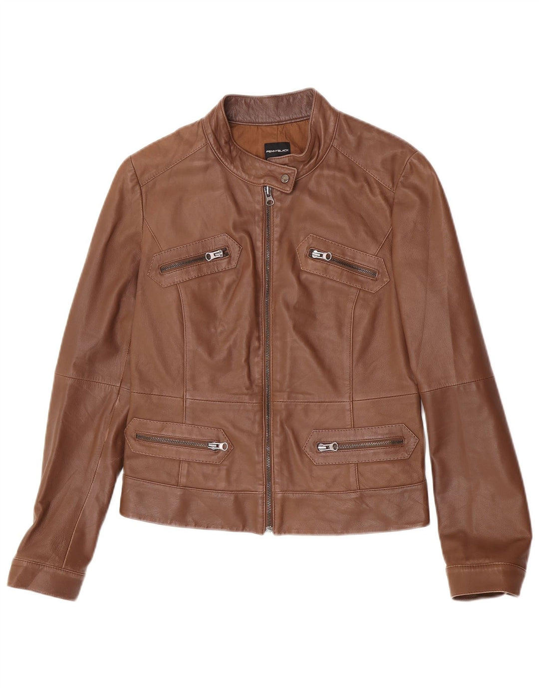 Penny Black Chaqueta de cuero para mujer UK 12 Piel de cordero marrón medio